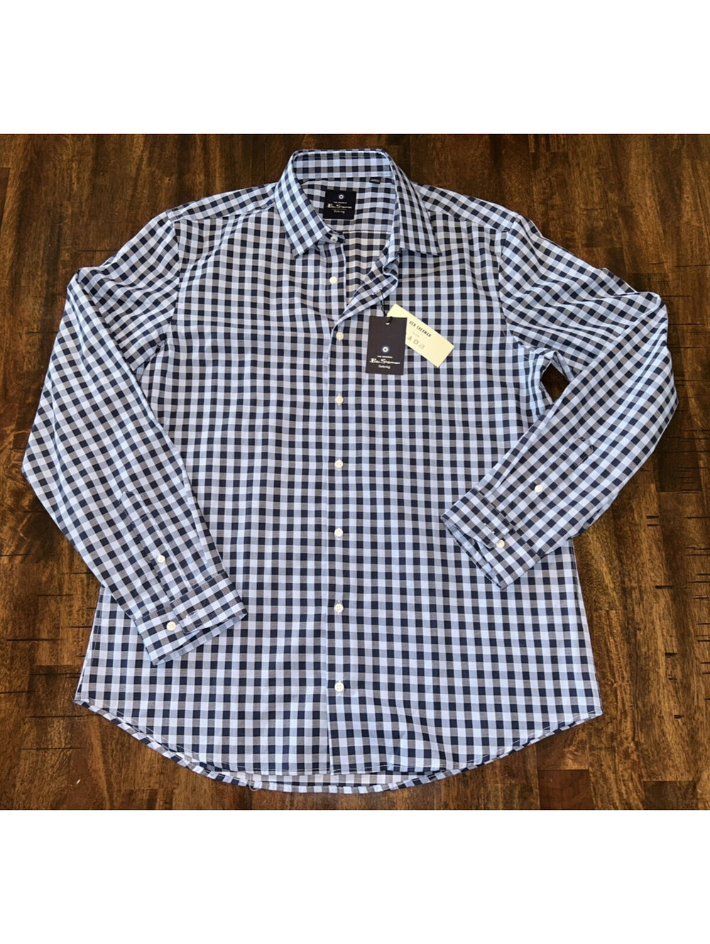 Ben Sherman Gingham Shirt Mens 34/35 16/16.5 Checkered Blue Button Down NWT